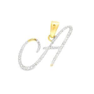 14K Yellow Gold Round Diamond "A" Letter Initial Pendant 1/5CT